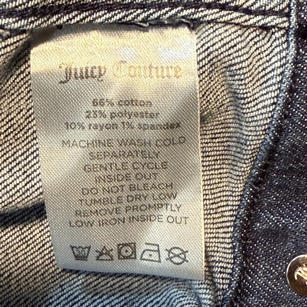 Juicy Couture Y2K Cropped Dark Wash Denim Blue Jean Jacket Women‎ Size L - Picture 9 of 12